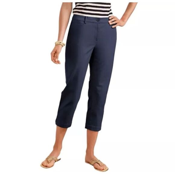 Talbots Pants Size 10 Petite Navy Blue Perfect Skimmer Cropped Capri Flat Front - Picture 1 of 11